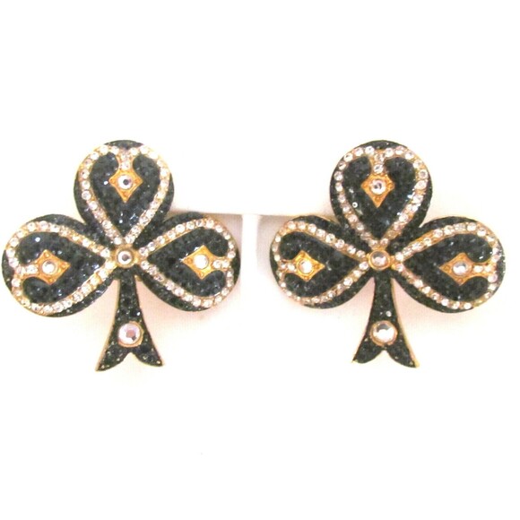 Women's Earrings Vintage Clip on Multi Color Rhinestones Large Heart Earrings